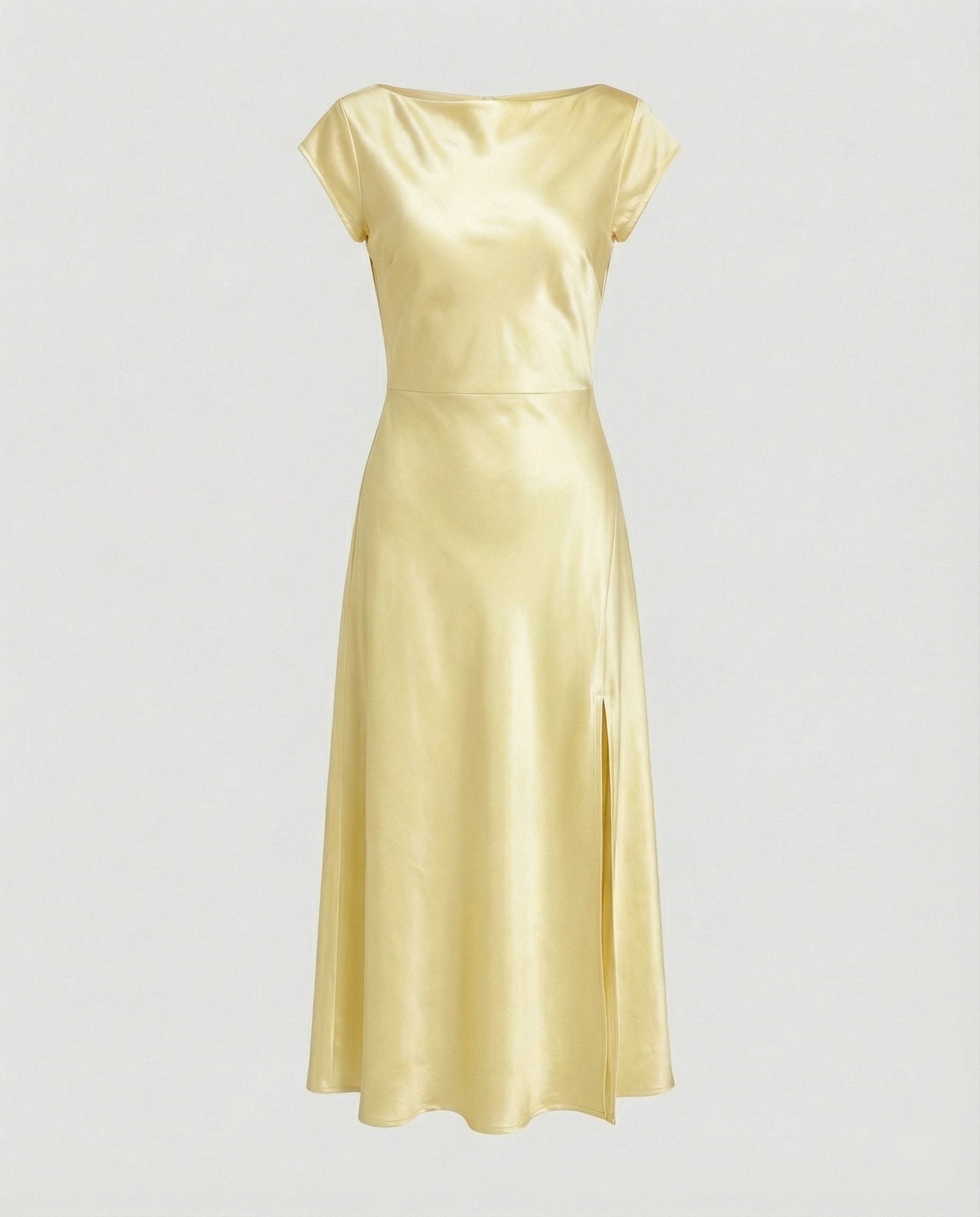Damen Midikleid Satin Elegant mit Schlitz