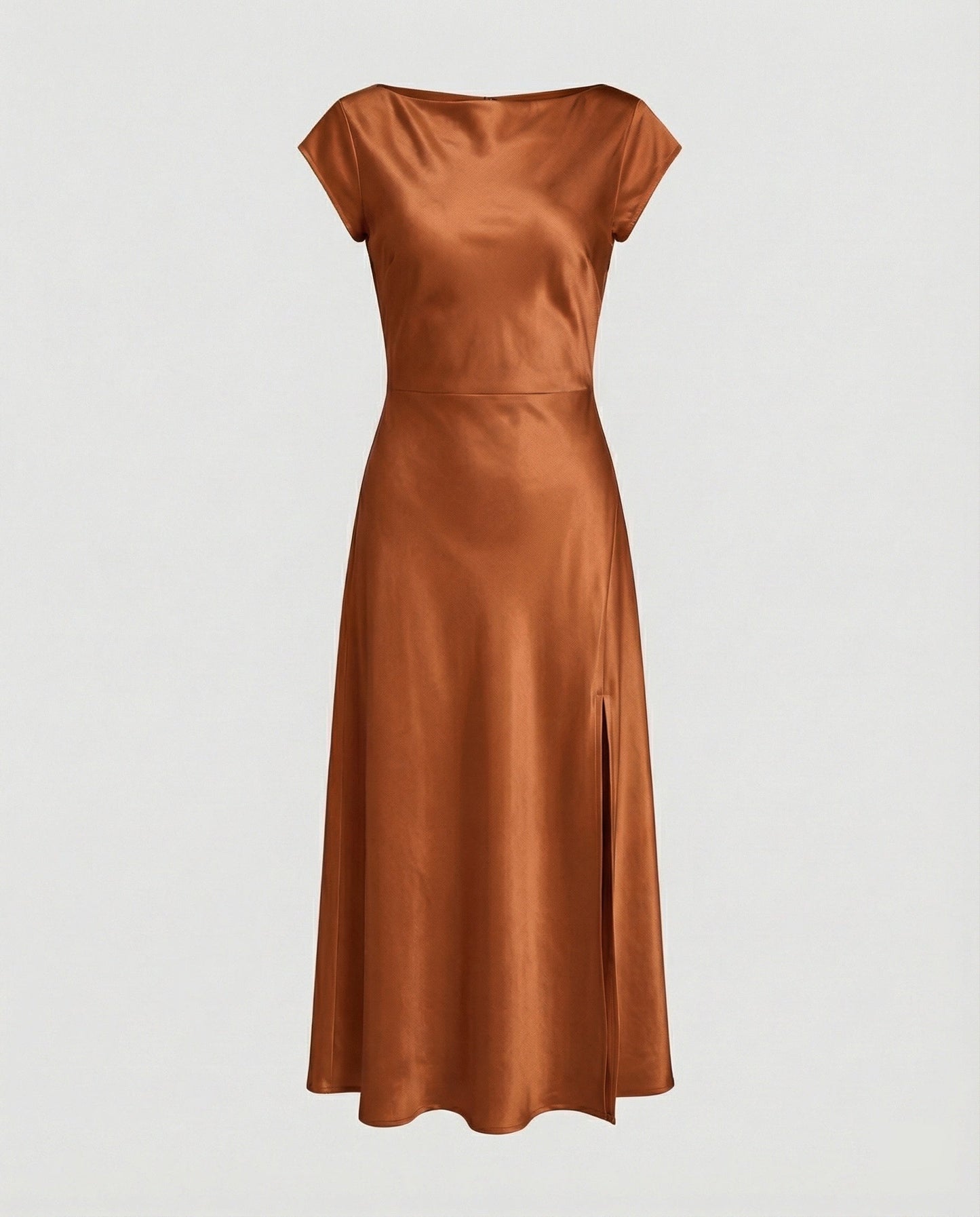 Damen Midikleid Satin Elegant mit Schlitz