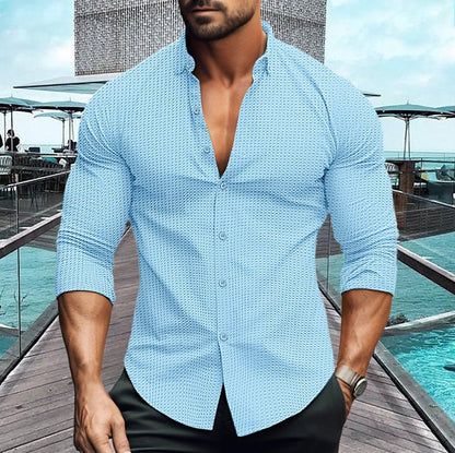 Elegantes Herren Langarmhemd Strukturiert Modern