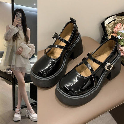 Damen Plateau Pumps Hoch mit Riemen und Absatz