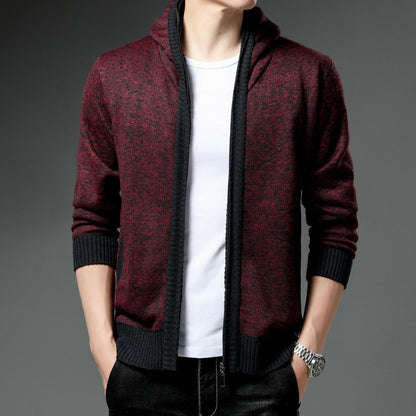 Herren Strickjacke Modern mit Kapuze Schwarz Weiß
