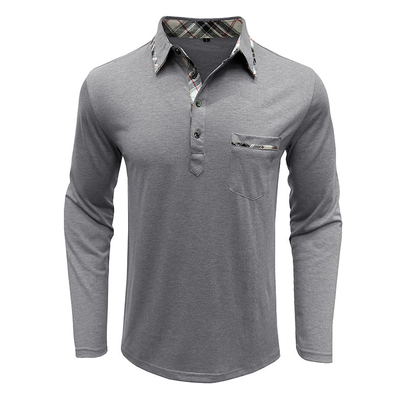 Herren Langarmshirt Mit Kontrastkragen Und Brusttasche Modern