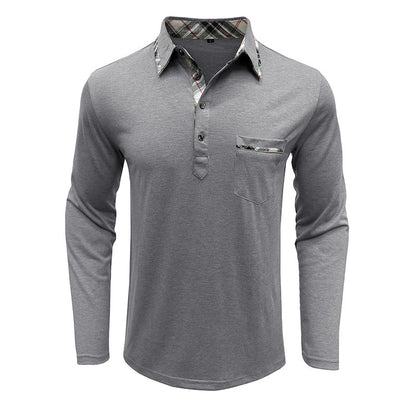 Herren Langarmshirt Mit Kontrastkragen Und Brusttasche Modern