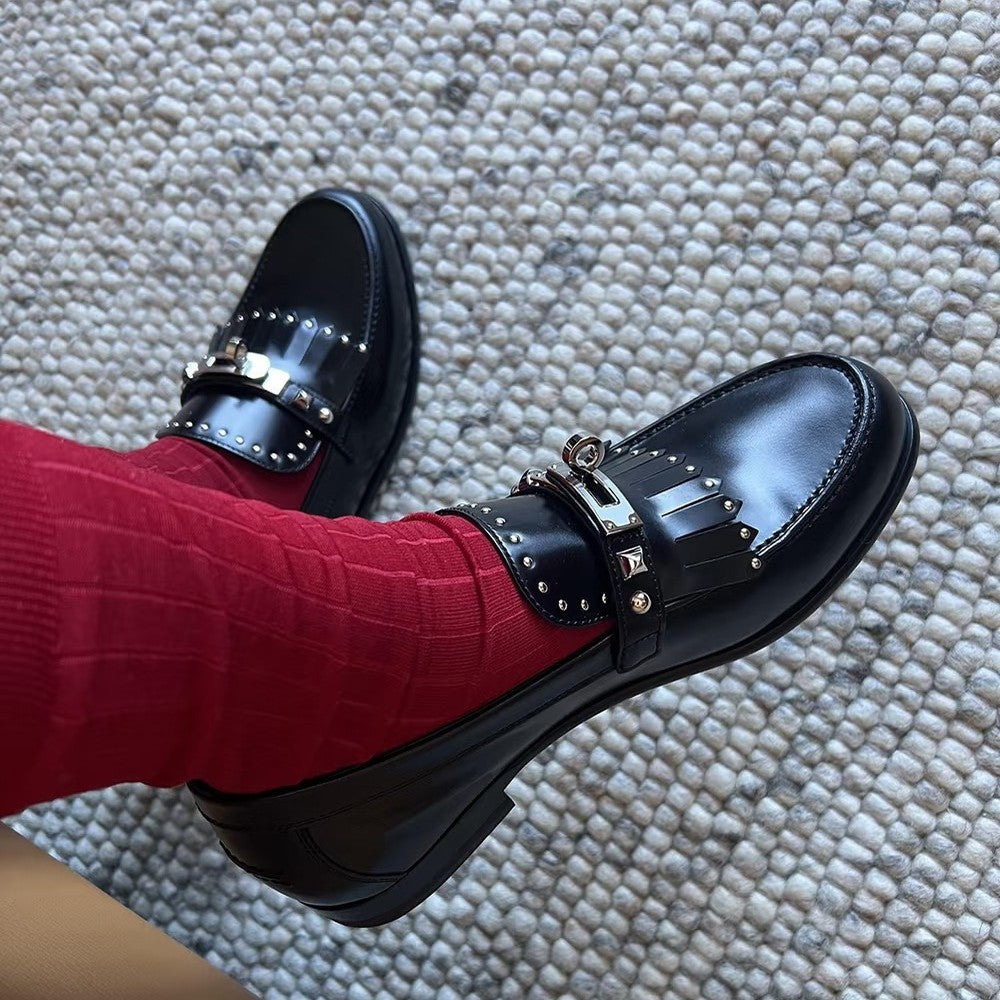 Damen Mokassins Elegante Fransen Schnalle Schuhe - BerlinGlamour