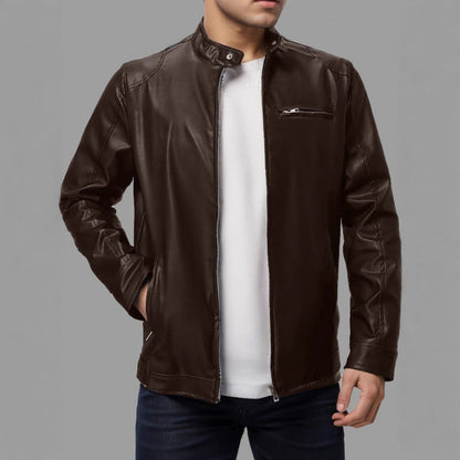 Herren Lederjacke Elegante Schwarz Ledermantel
