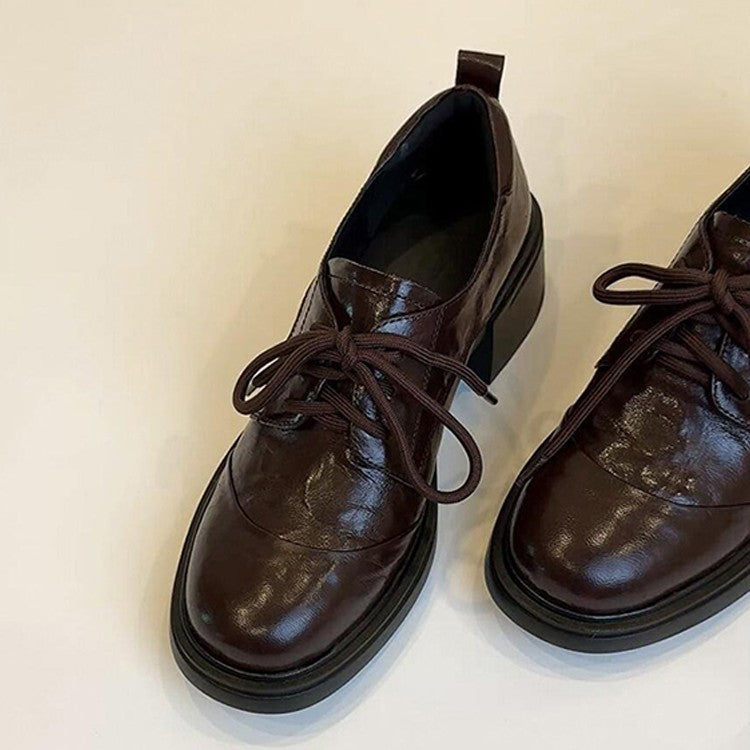 Damen Schnürschuhe Elegante Blockabsatz Komfortschuhe Leder