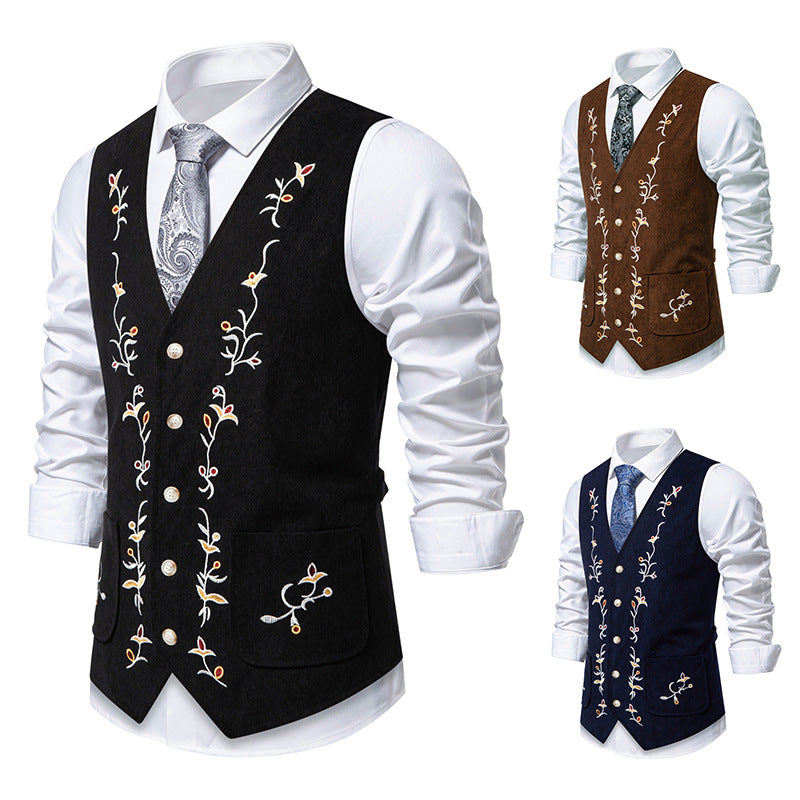 Herren Weste Elegant Blumenmuster Mit Taschen - BerlinGlamour