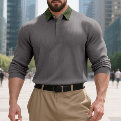 Herren Poloshirt Langarm Modern mit Knopfverschluss