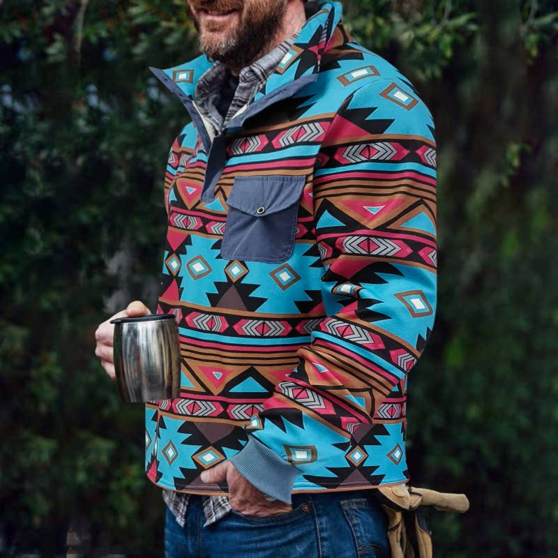 Herren Pulloverjacke Geometrisch Modern mit Brusttasche