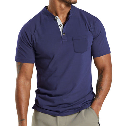 Herren T-Shirt Kurzarm mit Brusttasche Modern Kragen