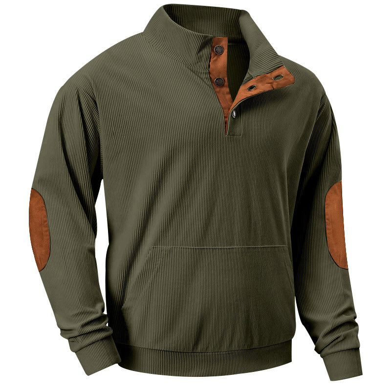 Herren Sweatshirt Stehkragen Modern Knopf Detail Grau