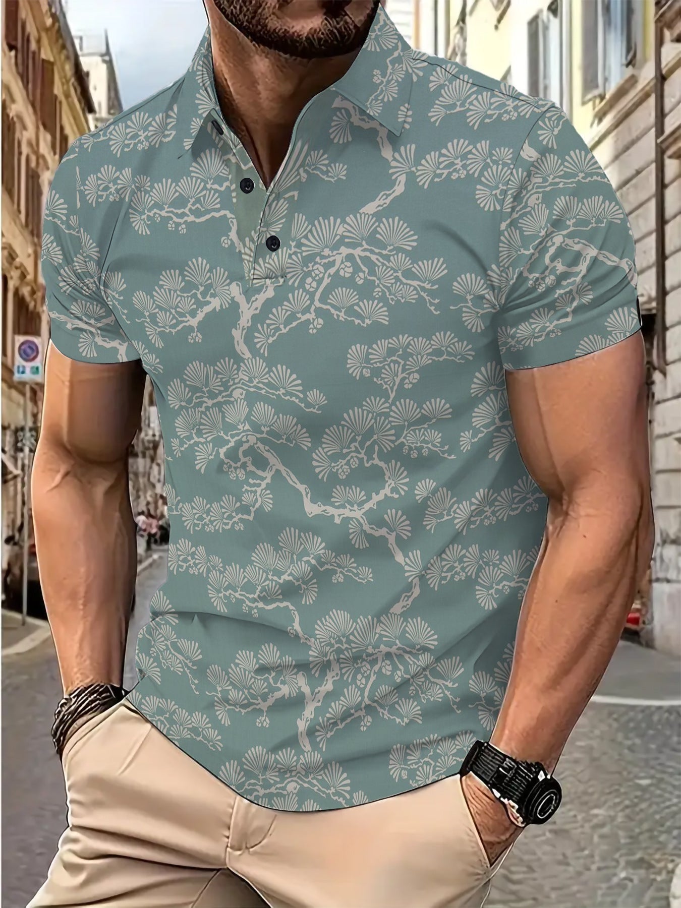 Herren Polohemd Kurzarm Floral Modern Style