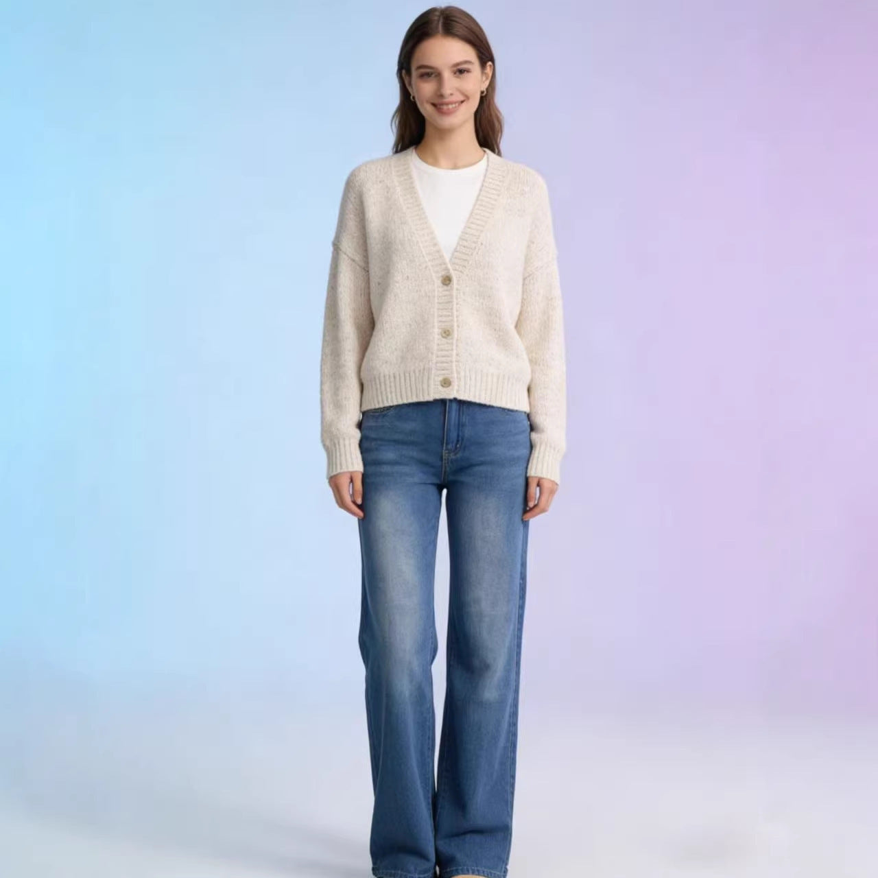Damen High-Waist Jeans Weite Bein Slim Fit