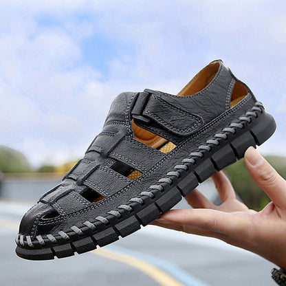 Herren Sandalen Leder Atmungsaktiv Klettverschluss Komfort - BerlinGlamour