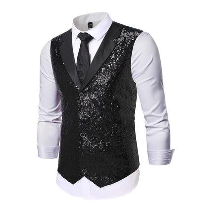 Herren Weste Pailletten Glamour Festlich Schwarz