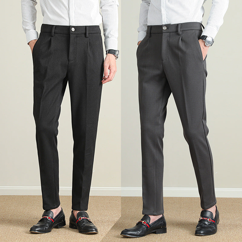 Herren Business-Hose Slim Fit Nadelstreifen Schwarz Modern