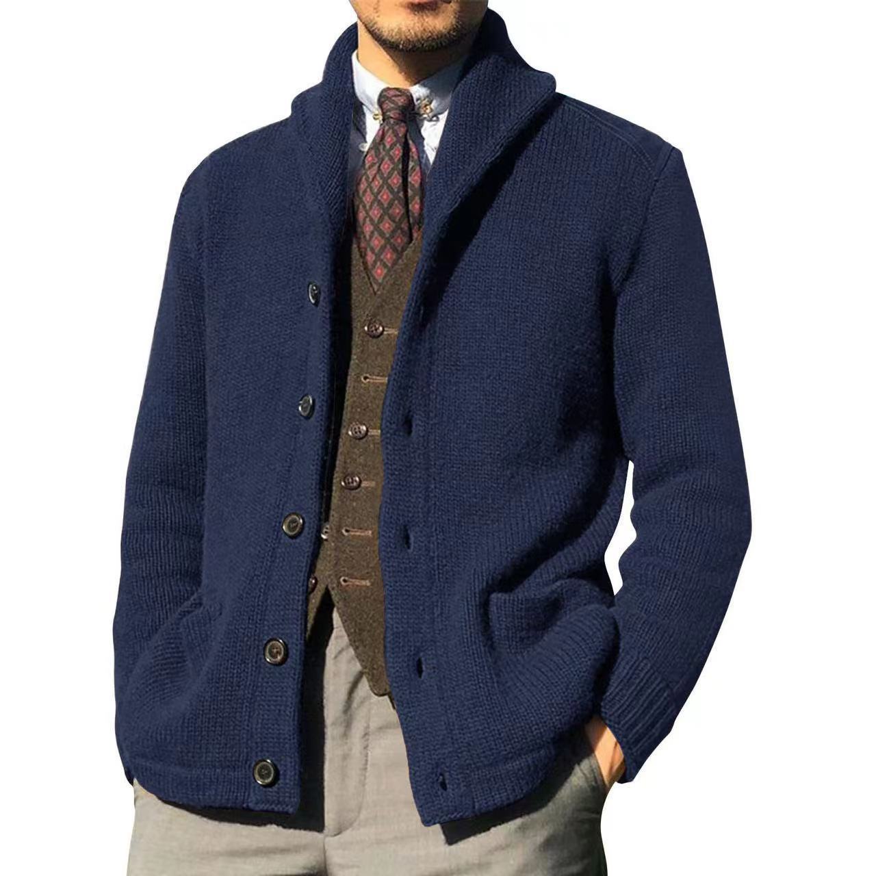 Herren Strickjacke Schick Kragen Knöpfe Modern