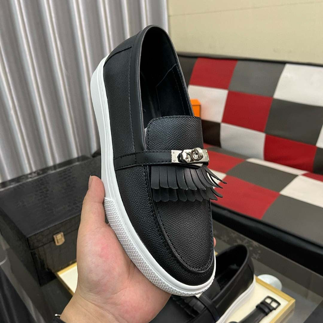 Damen Mokassins Ledernarbung Elegant Schwarz