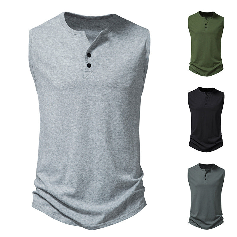 Herren Henley-Shirt Ärmellos Modern Knopfdesign Slimfit