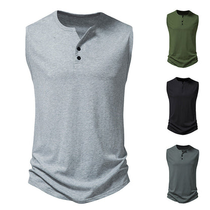 Herren Henley-Shirt Ärmellos Modern Knopfdesign Slimfit