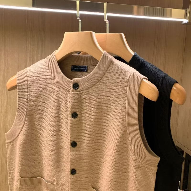 Damen Strickweste Elegant mit Taschen Schwarz