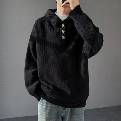 Herren Strickpullover Kapuzenpullover Knopfleiste Modern
