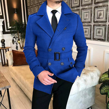 Herren Mantel Elegant Melton mit Gürtel Schwarz Modern