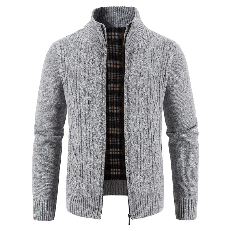 Herren Strickjacke Struktur Optik Hochkragen Modern