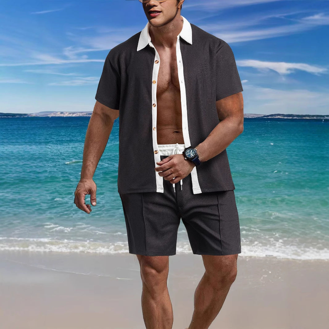 Herren Strandoutfit Atmungsaktiv Kurzarm Hemd und Bequeme Shorts - BerlinGlamour
