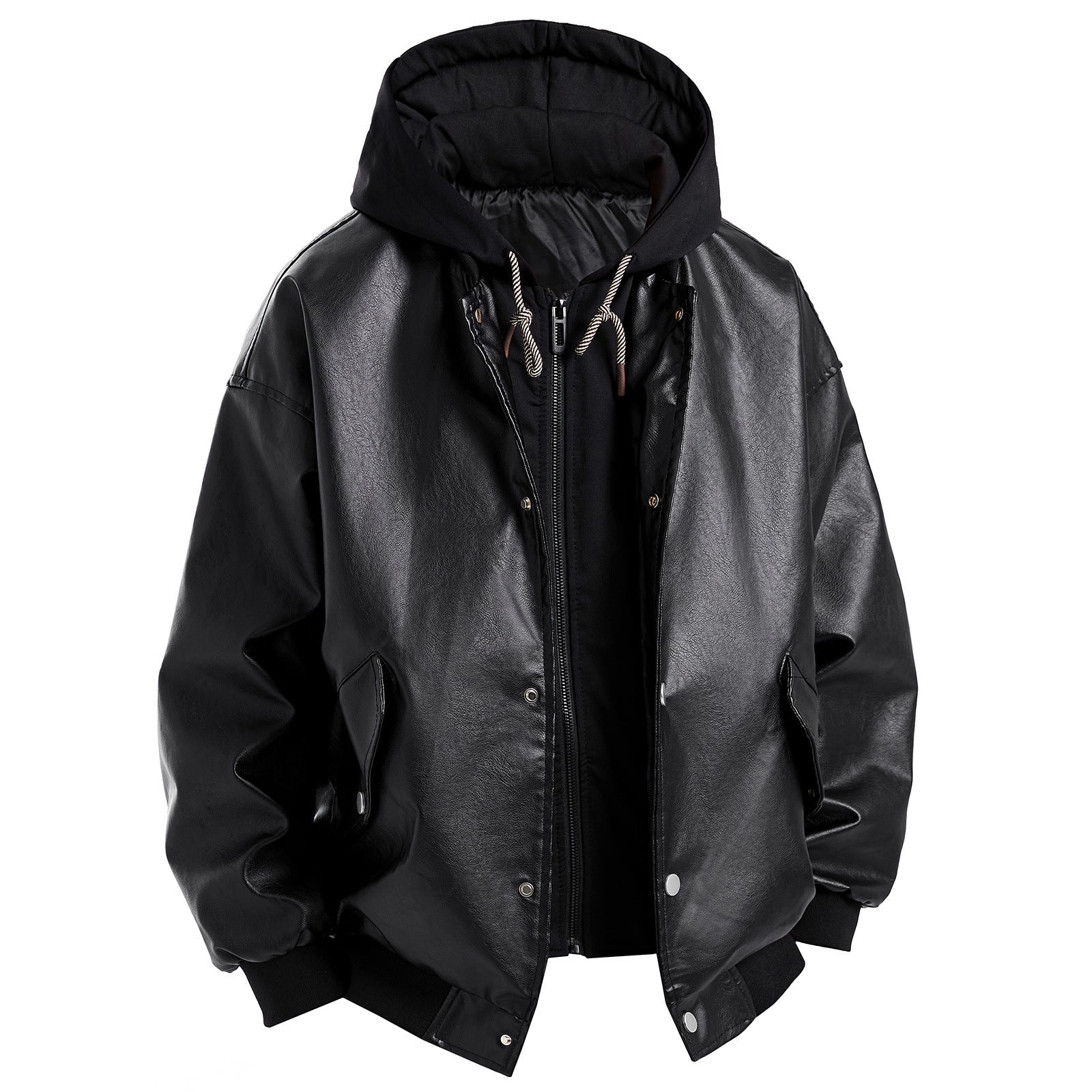 Herren Lederjacke Oversized Kapuze Abnehmbar Modern - BerlinGlamour