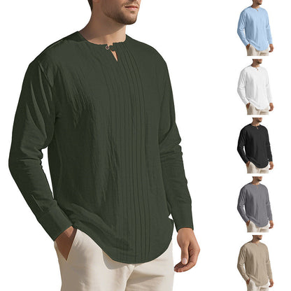 Herren Langarmshirt Modern Henley Ausschnitt Faltenstruktur