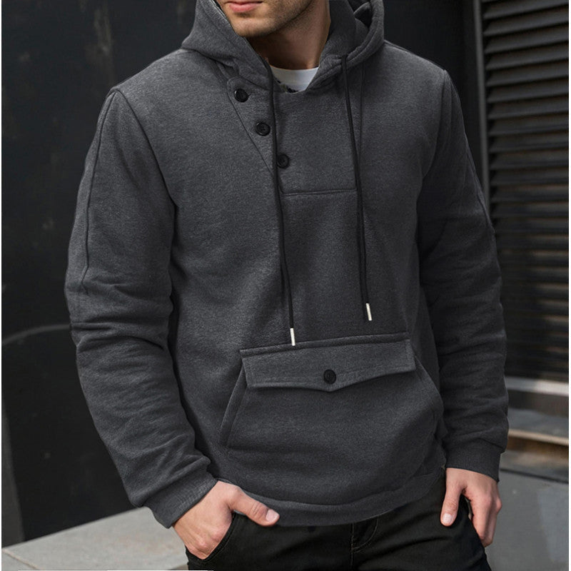 Herren Kapuzenpullover Knopfverschluss Taschen Modern - BerlinGlamour