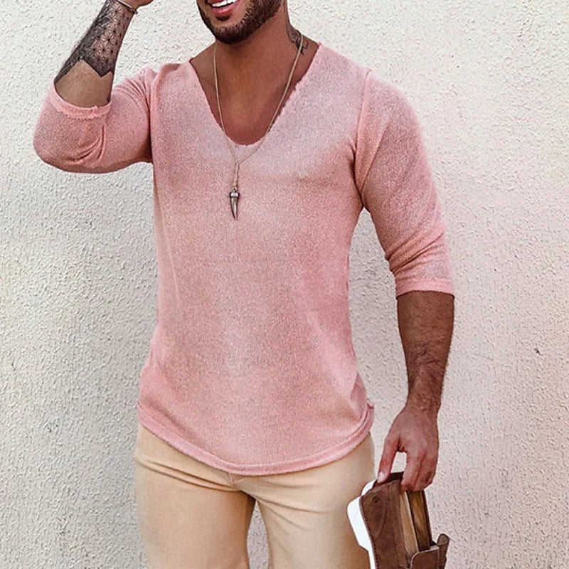 Herren T-Shirt V-Ausschnitt Modern Strukturdesign