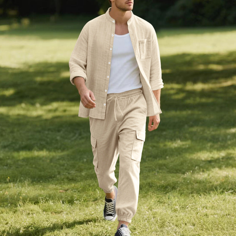 Herren Cargo-Hose Lässig mit Overshirt Hemd Set Leicht