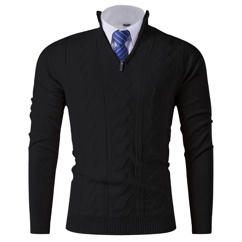 Herren Stehkragenpullover Eleganter Struktur-Zipper