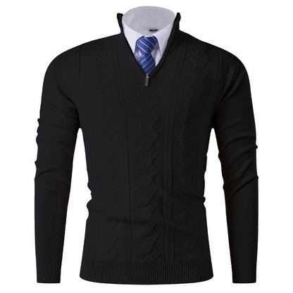 Herren Stehkragenpullover Eleganter Struktur-Zipper
