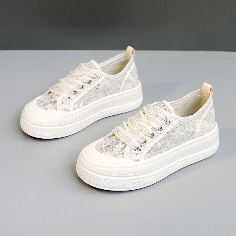 Damen Plateausneaker Bequem Spitze Floral Modisch
