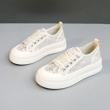 Damen Plateausneaker Bequem Spitze Floral Modisch
