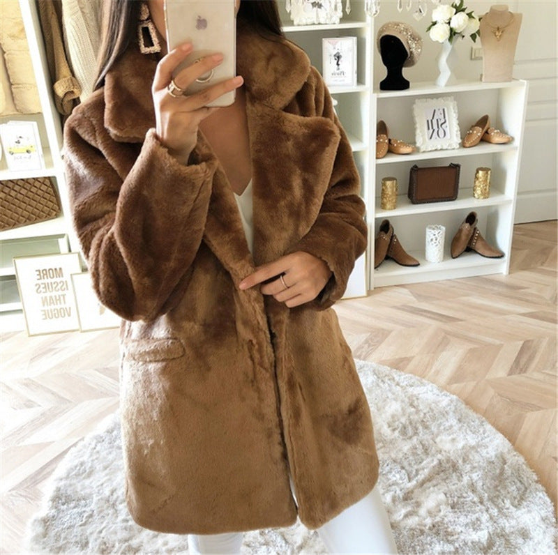Damenmantel Oversized Kuschelwarm mit Faux-Fell Mantel Lang - BerlinGlamour