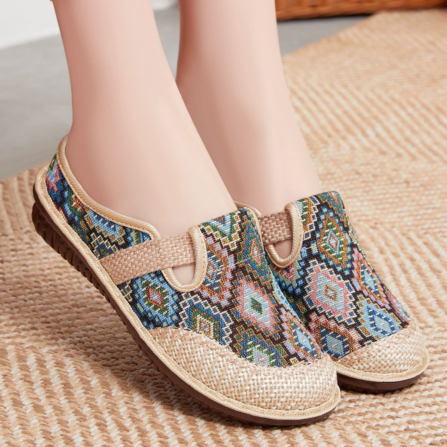 Damen Pantoletten Bequem mit Muster Warm