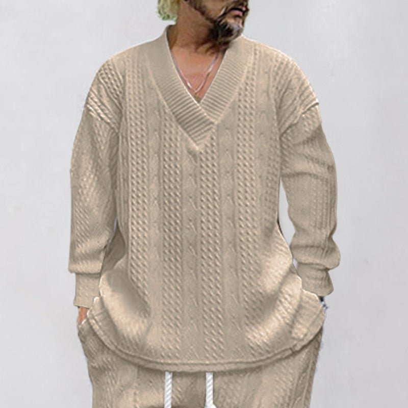 Herren Pullover Lässig Zopfmuster V-Ausschnitt Trendy
