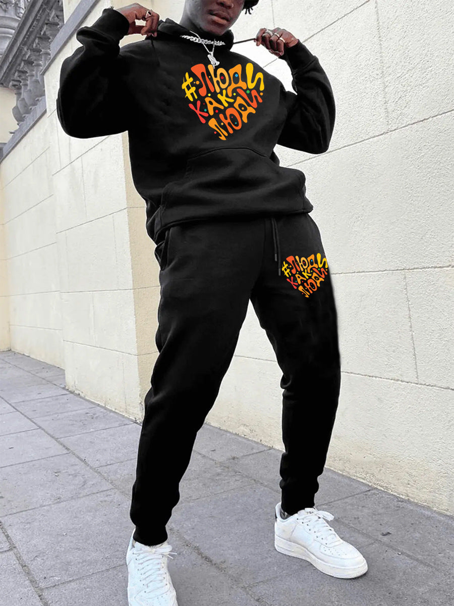 Herren SportSet Kapuzenpullover und Jogginghose mit Herzmuster