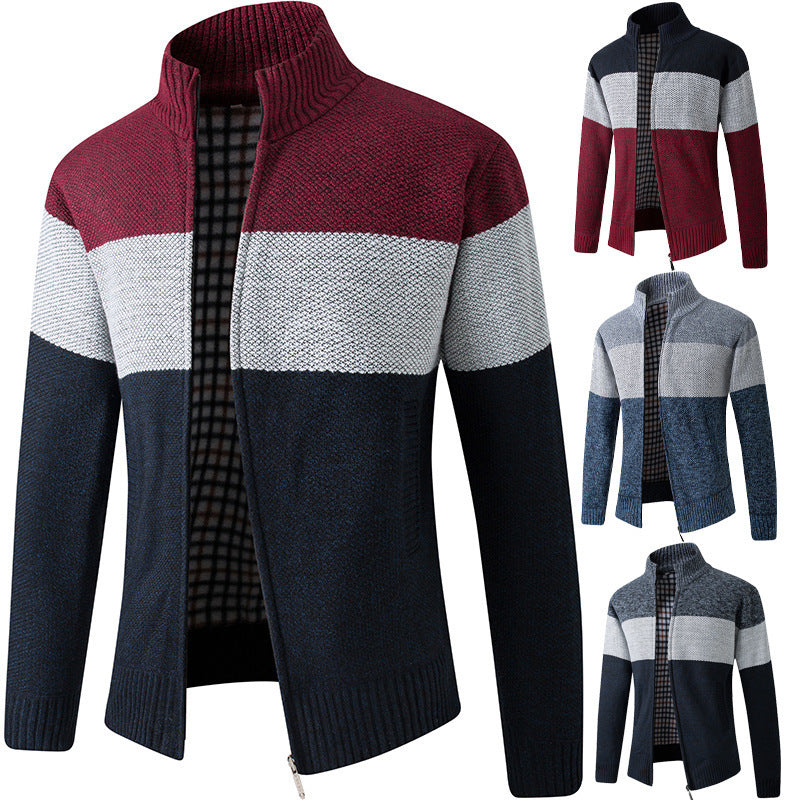 Herren Strickjacke Modern Gestreift Kragen - BerlinGlamour