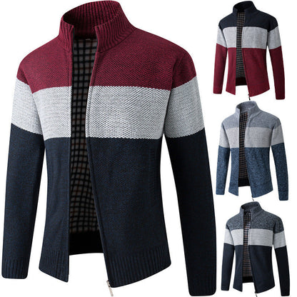 Herren Strickjacke Modern Gestreift Kragen - BerlinGlamour