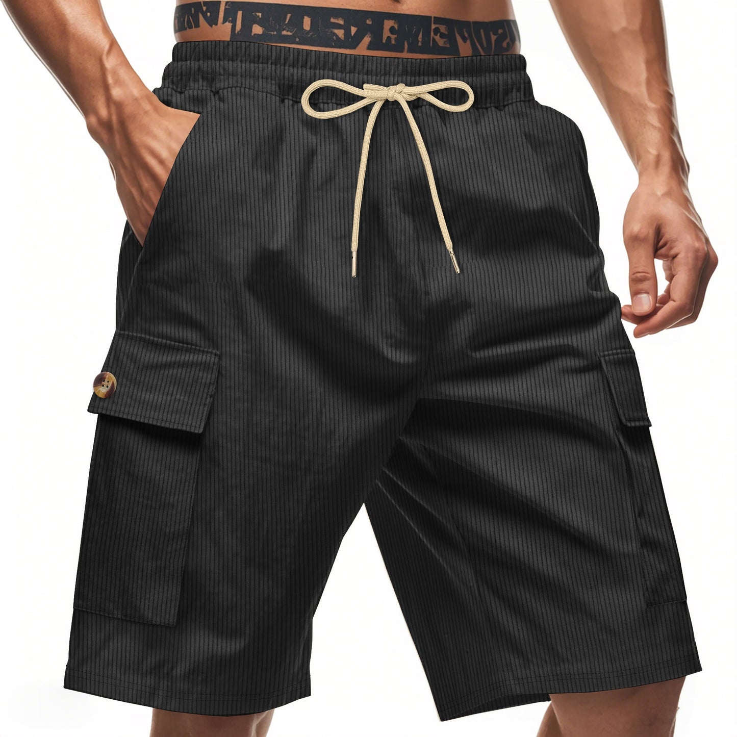 Herren Cargo Shorts Bequem Mit Kordelzug und Taschen