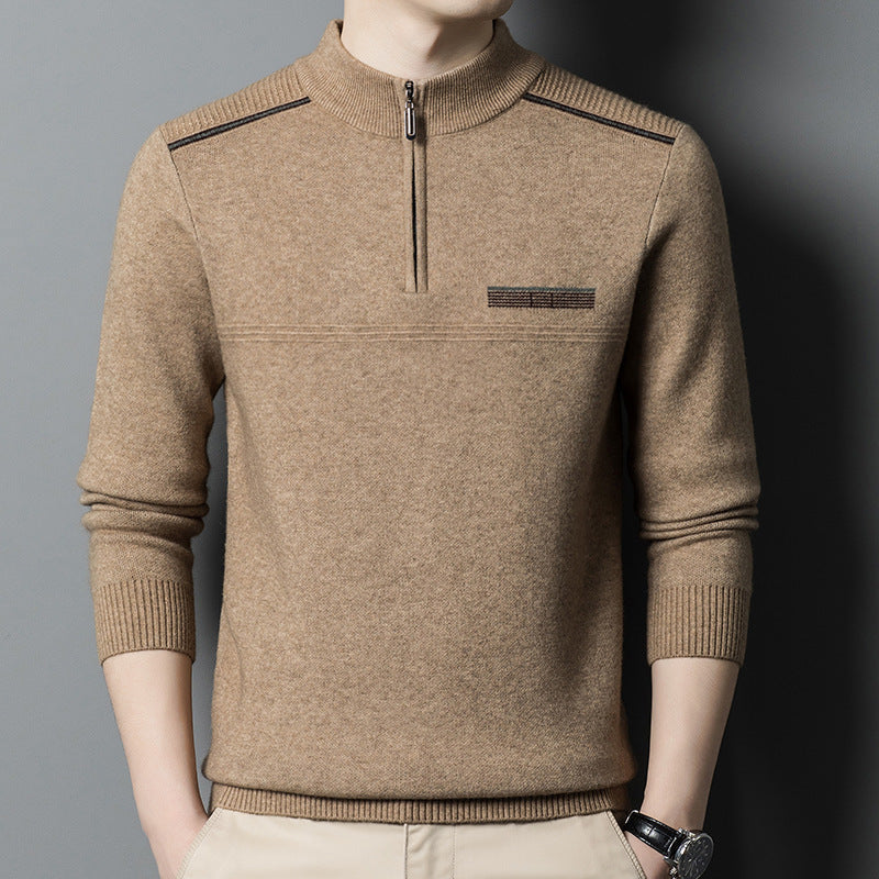 Herren Stehkragenpullover Modern Reißverschluss Schwarz