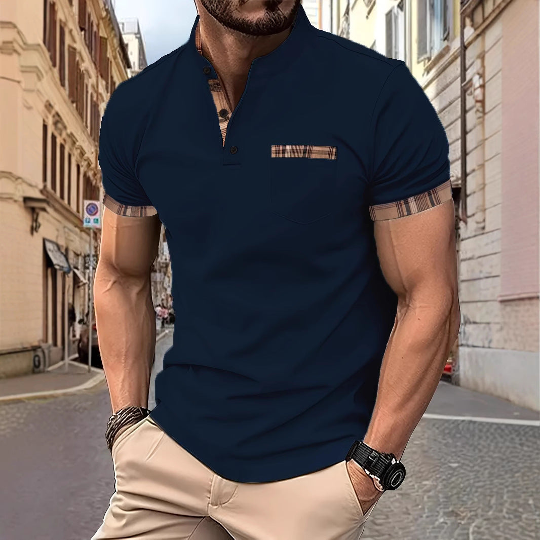 Herren Hemd Kurzarm Stehkragen Karomuster Modern - BerlinGlamour
