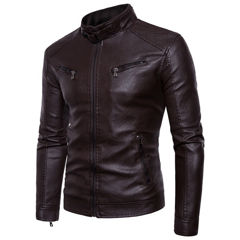 Lederjacke Herren Elegant Reißverschluss Asymmetrisch Schwarz