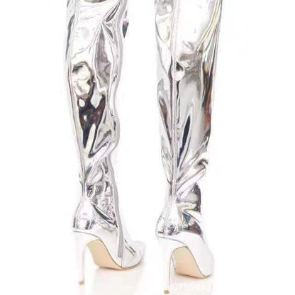 Damen Overknee Stiefel Glänzend Stiletto Hochhackig Elegant