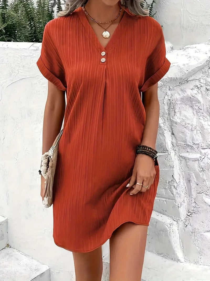Kurzarm Kleid Damen Sommerkleid Knopfleiste Modern